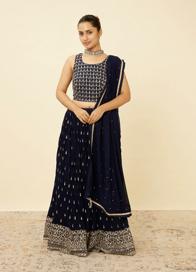 Indigo Blue Embroidered Skirt Top Set image number 0